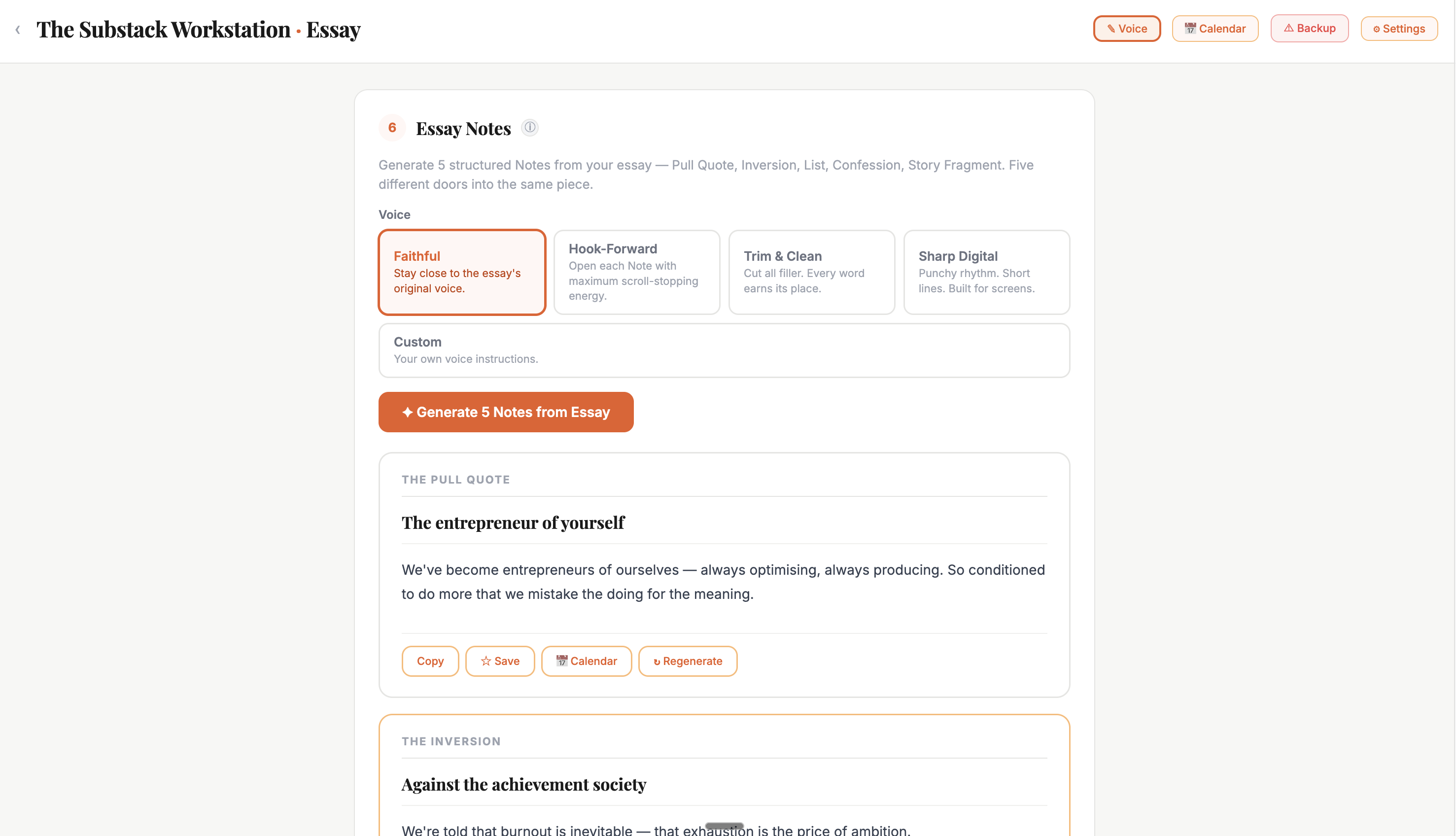 Essay Notes — generate five structured Notes from your essay