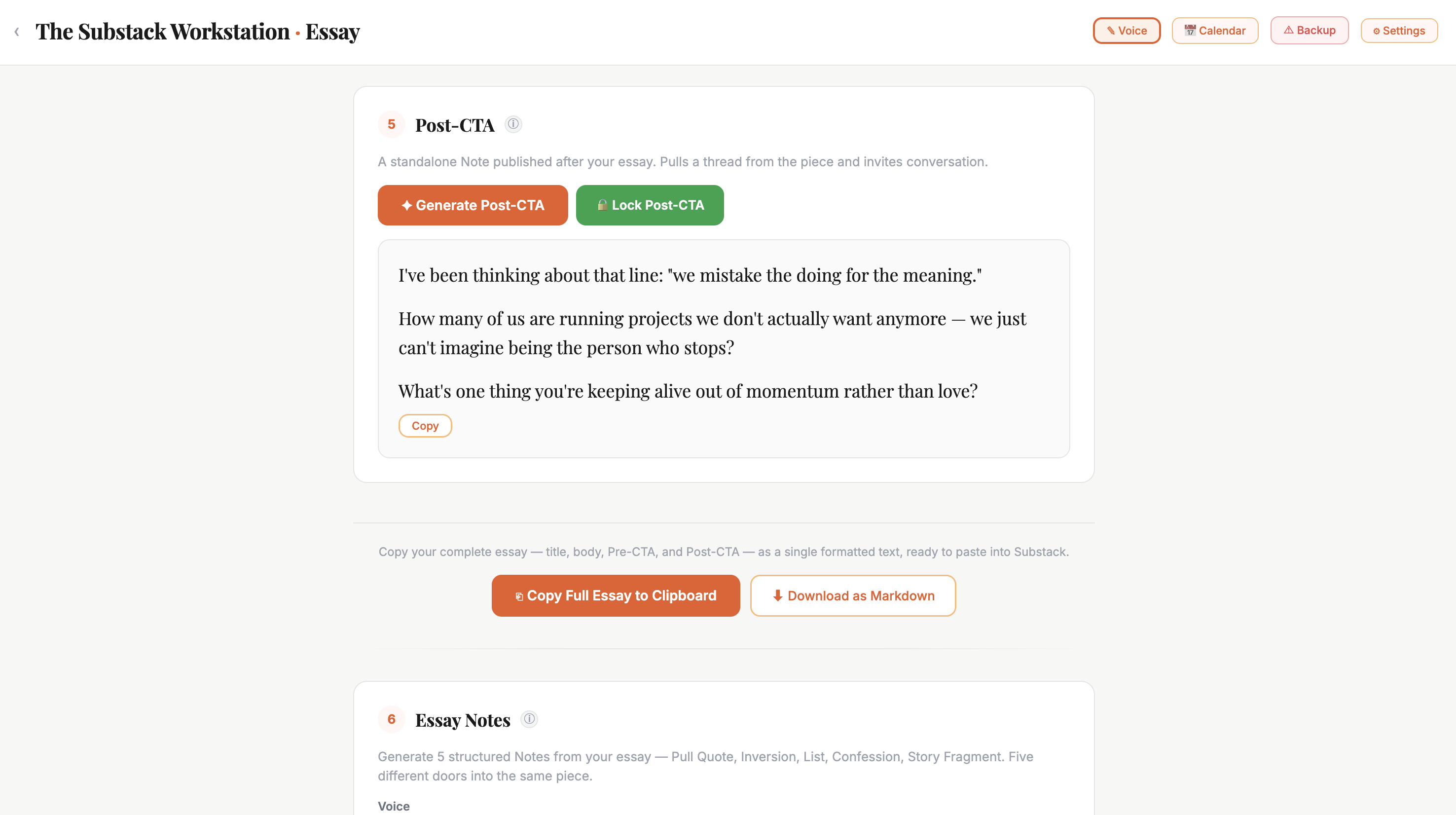 Post-CTA — a standalone Note published after your essay