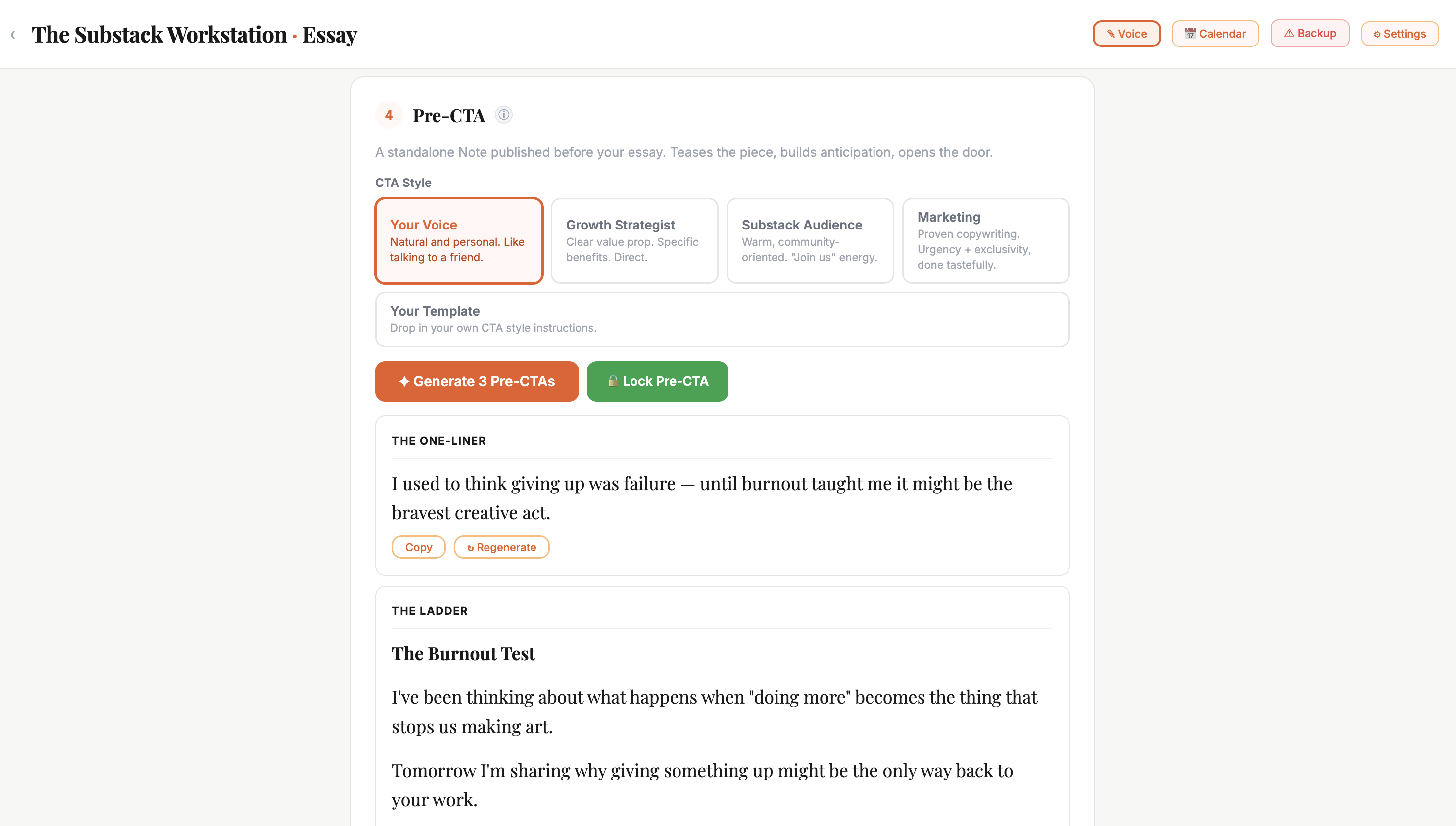 Pre-CTA — a standalone Note published before your essay